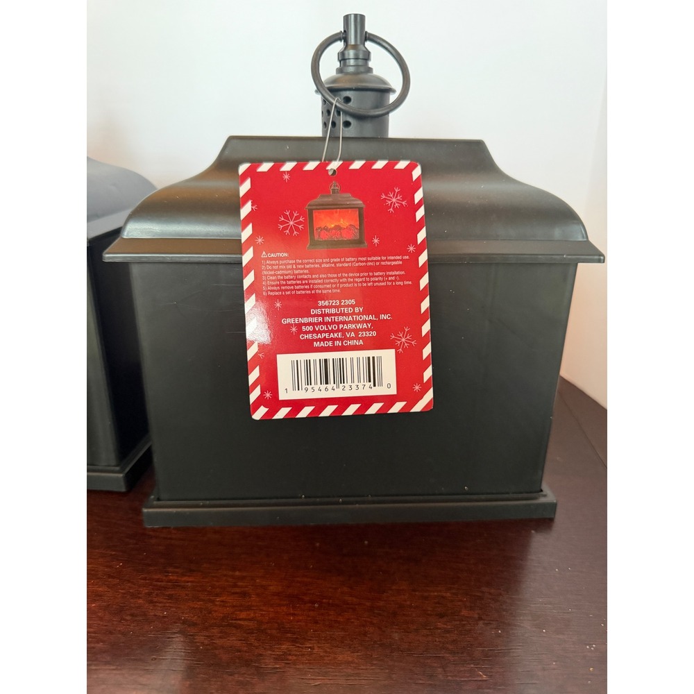 Greenbrier International LED Fireplace Lantern Set of 2 Black Flickering Flame - Picture 3 of 5